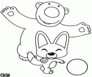 Eddy and Poby playing with a ball coloring page