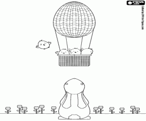 Egg-shaped balloon and chicks coloring page