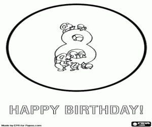 Eighth birthday with animals coloring page