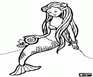 Elegant mermaid on the rocks coloring page
