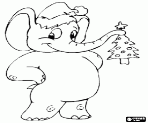 The elephant celebrates Christmas coloring page