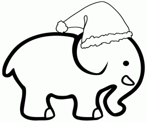 An elephant with a Christmas hat coloring page
