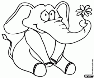 Elephant with a flower coloring page