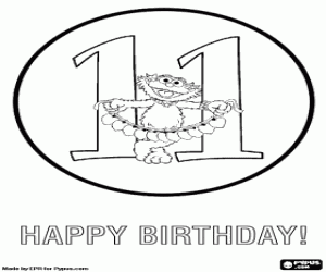 Eleven birthday with Zoe and hearts coloring page