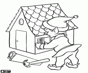 An elf and a Dollhouse coloring page