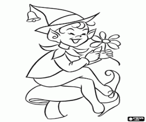 The elf and a flower coloring page