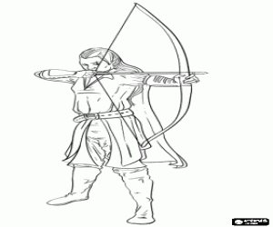 Elf shooting an arrow with the bow coloring page
