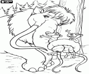 Ellie the mammoth and two opossums coloring page