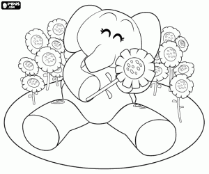 Elly the elephant and the flowers coloring page