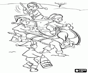 The elves cleaning up Santa sled coloring page