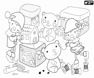 The elves are making toys coloring page