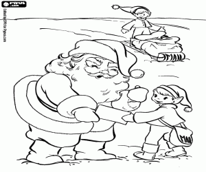 The elves and Santa Claus coloring page