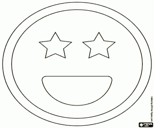 Emoticon of excitement, star eyes coloring page