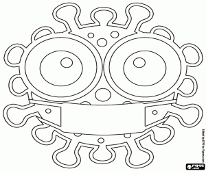 Emoticon of a virus with mask coloring page
