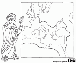 Emperor and the map of Roman Empire coloring page