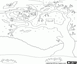 An enchanted tree on Halloween coloring page