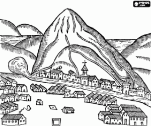 Engraving of an ancient city coloring page