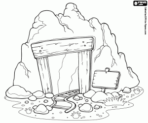 The entrance of a mine coloring page