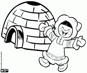 An Eskimo beside the igloo coloring page
