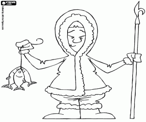 The Eskimo with fishing harpoon coloring page