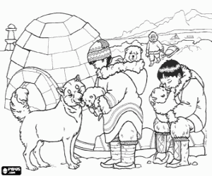 The Eskimos near their igloo coloring page