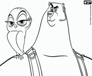 Eva the owl and polar bear Corporal coloring page