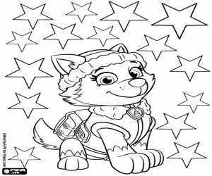 Everest and stars for Christmas coloring page