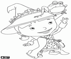Evie and the frog. Mike the Knight coloring page