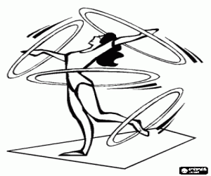 Exercise of rhythmic with hoops coloring page