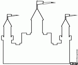 Facade of a castle, outline coloring page