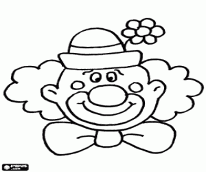 Face of clown with hat and flower coloring page
