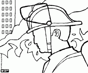 Face of a fireman and a fire coloring page