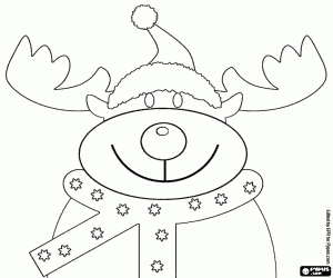 Face of reindeer with scarf and hat coloring page