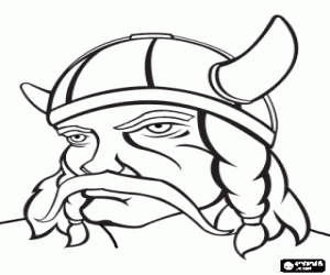 Face of viking with large moustache coloring page