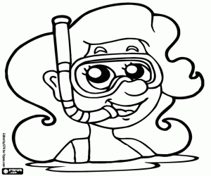 Face of a woman with diving mask coloring page