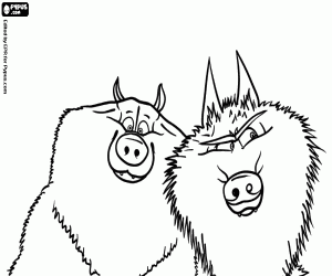 Faces of Alpha and Beta, the wolves coloring page