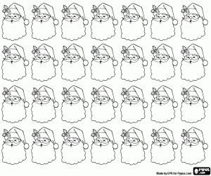 Faces of Santa Claus, pattern coloring page