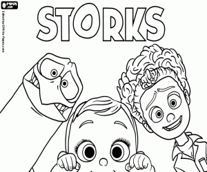 Facial expressions in Storks coloring page