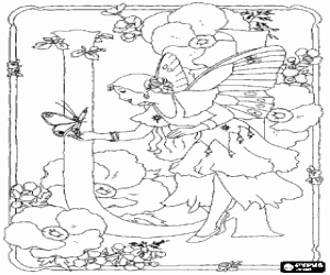 Fairy, butterfly and letter U coloring page