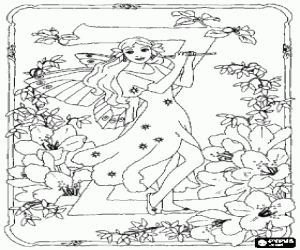 A fairy and the flute with letter Z coloring page