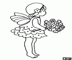 Fairy girl with a bouquet of flowers coloring page