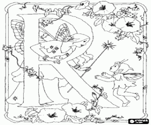 The fairy, the goblin and letter R coloring page