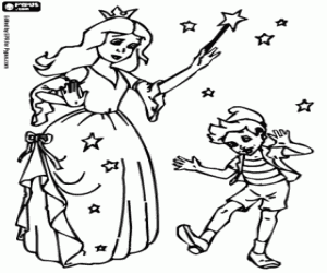 The fairy and the puppet Pinocchio coloring page