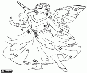 Fairy with a stars dress coloring page