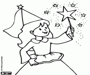 Fairy with the magic wand in action coloring page