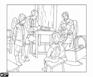 A familiar scene in the 18th century coloring page