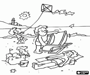 A family on the beach coloring page