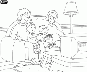 The family of Caillou in the sofa coloring page