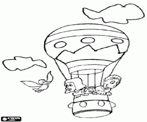 Family flying in balloon coloring page