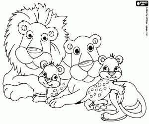 A family of lions coloring page